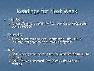 Readings for Next Week