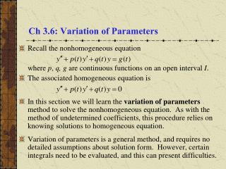 Ch 3.6: Variation of Parameters