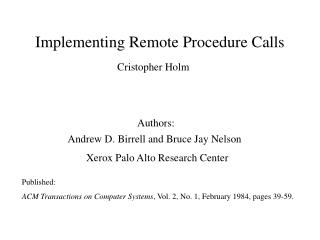 Implementing Remote Procedure Calls