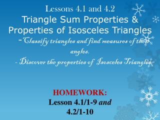 HOMEWORK: Lesson 4.1/1-9 and 4.2/1-10