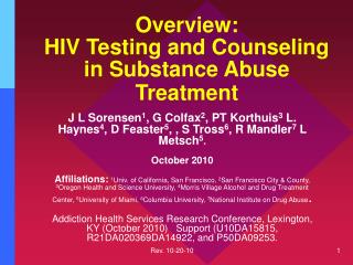Overview: HIV Testing and Counseling in Substance Abuse Treatment