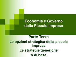 Economia e Governo delle Piccole Imprese