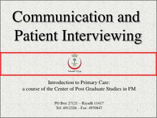 Communication and Patient Interviewing
