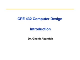 CPE 432 Computer Design Introduction