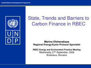 State, Trends and Barriers to Carbon Finance in RBEC