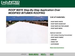 ROOF MATE Step-By-Step Application Over MODIFIED BITUMEN ROOFING