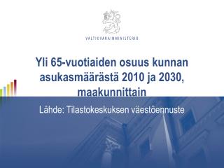 Yli 65-vuotiaiden osuus kunnan asukasmäärästä 2010 ja 2030, maakunnittain