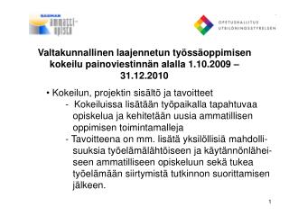 Valtakunnallinen laajennetun työssäoppimisen kokeilu painoviestinnän alalla 1.10.2009 – 31.12.2010