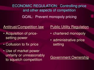 ECONOMIC REGULATION: Controlling price and other aspects of competition