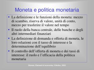 Moneta e politica monetaria