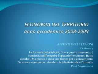 ECONOMIA DEL TERRITORIO anno accademico 2008-2009