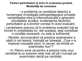 Factori perturbatori şi erori în evaluarea şcolară. Modalităţi de corectare