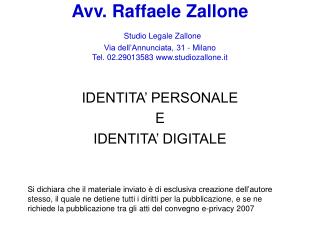 IDENTITA’ PERSONALE E IDENTITA’ DIGITALE