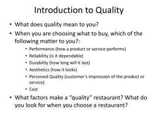 Introduction to Quality