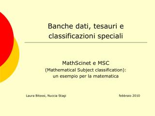 Banche dati, tesauri e classificazioni speciali