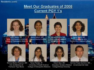 Meet Our Graduates of 2008 Current PGY 1’s