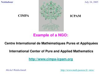 Example of a NGO: Centre International de Mathématiques Pures et Appliquées