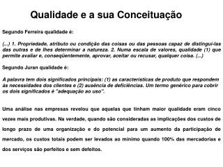 Qualidade e a sua Conceituação