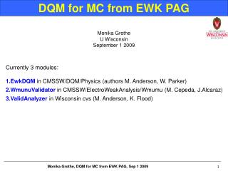 DQM for MC from EWK PAG