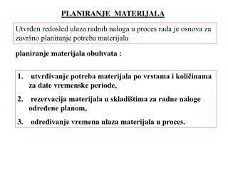 PLANIRANJE MATERIJALA