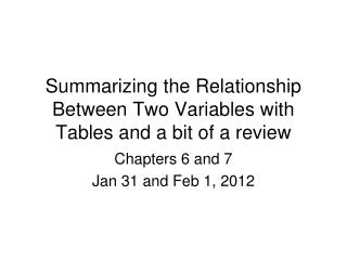 Summarizing the Relationship Between Two Variables with Tables and a bit of a review