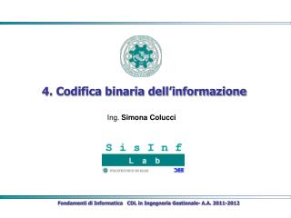 4. Codifica binaria dell’informazione
