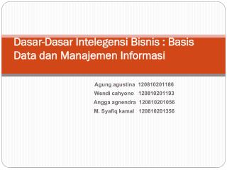 Dasar-Dasar Intelegensi Bisnis : Basis Data dan Manajemen Informasi