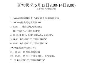 真空状况 (5 月 13 日 8:00-14 日 8:00) 王小明 ( 白天 ) 胡建生 ( 晚 )