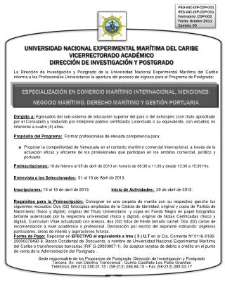 UNIVERSIDAD NACIONAL EXPERIMENTAL MARÍTIMA DEL CARIBE VICERRECTORADO ACADÉMICO