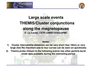 Large scale events THEMIS/Cluster conjunctions along the magnetopause