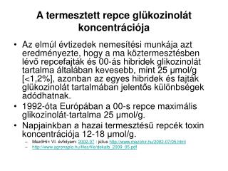 A termesztett repce glükozinolát koncentrációja