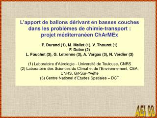 L’apport de ballons dérivant en basses couches dans les problèmes de chimie-transport :