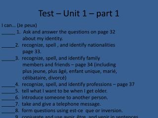 Test – Unit 1 – part 1