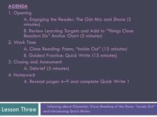 AGENDA 1. Opening 	A. Engaging the Reader: The Gist Mix and Share (5 	minutes)