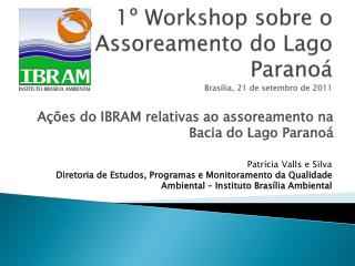 1º Workshop sobre o Assoreamento do Lago Paranoá Brasília, 21 de setembro de 2011