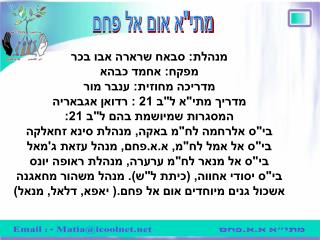 מנהלת: סבאח שרארה אבו בכר מפקח: אחמד כבהא מדריכה מחוזית: ענבר מור