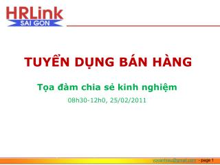 TUYỂN DỤNG BÁN HÀNG