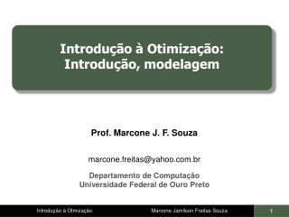 Introdução à Otimização: Introdução, modelagem