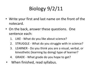 Biology 9/2/11