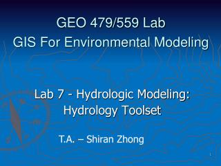 GEO 479/559 Lab GIS For Environmental Modeling