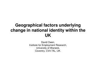 Geographical factors underlying change in national identity within the UK