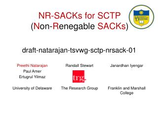 NR-SACKs for SCTP ( N on- R enegable SACKs )