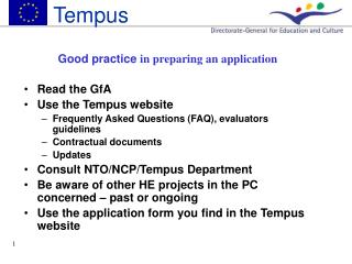 Good practice in preparing an application