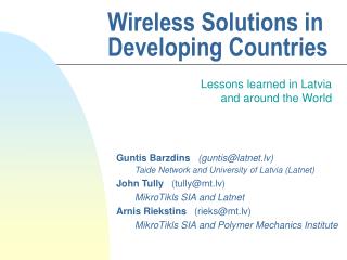 Wireless Solutions in Developing Countries