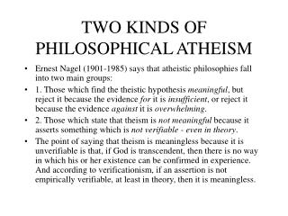 TWO KINDS OF PHILOSOPHICAL ATHEISM