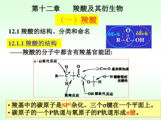 第十二章 羧酸及其衍生物 12.1 羧酸的结构、分类和命名 —— 羧酸的分子中都含有羧基官能团 :