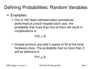 Defining Probabilities: Random Variables