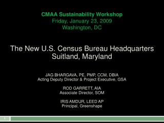 CMAA Sustainability Workshop Friday, January 23, 2009 Washington, DC