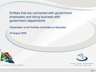 Presentation to the Portfolio Committee on Education 25 August 2009