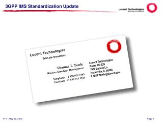 3GPP IMS Standardization Update